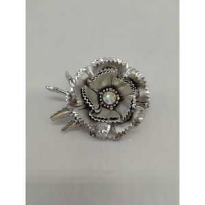 Silver Tone Floral Rhinestone Brooch Vintage Beautiful